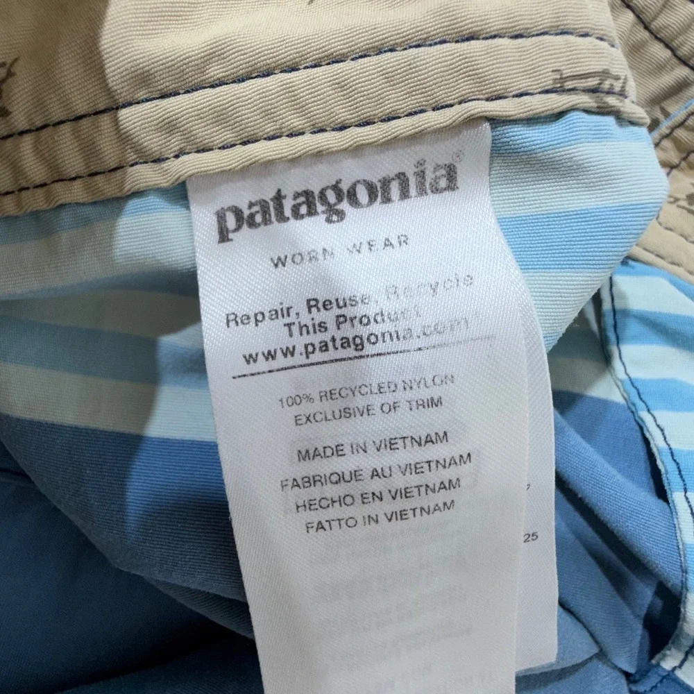Patagonia Board Shorts 35 Blue Striped Wavefarer Mens Swim Trunks‎ READ